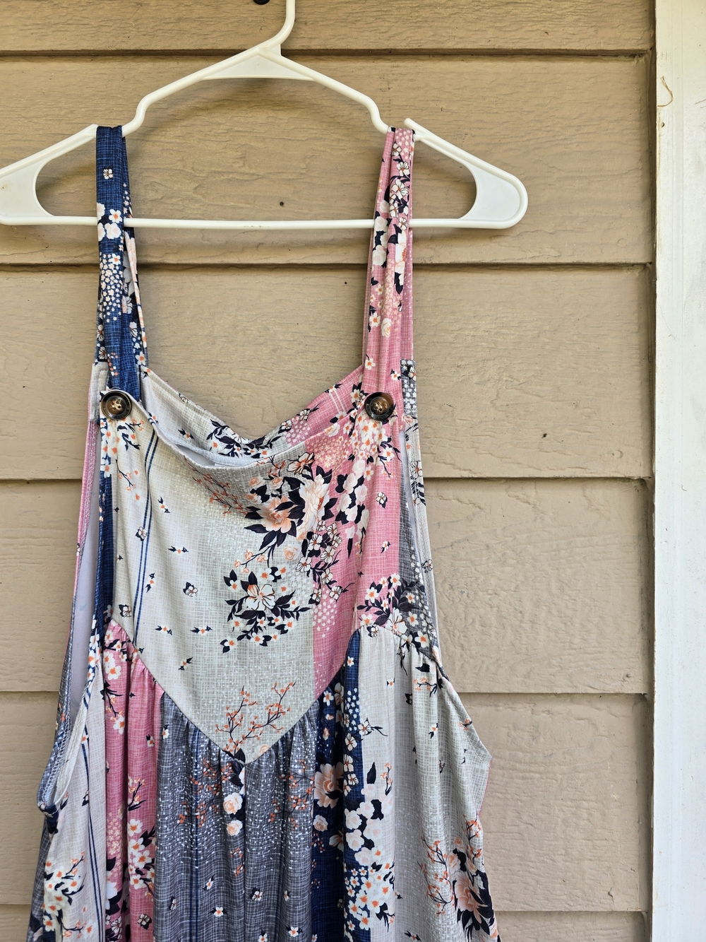 Women's Floral Patchwork Cottagecore Tiktok Viral Jumpsuit- Pink & Blue - XXL